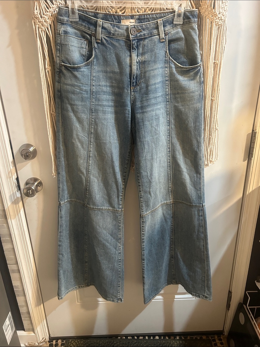 Edyson- Light Blue Flare Jeans with Paneled Seams - Women's Wide Leg